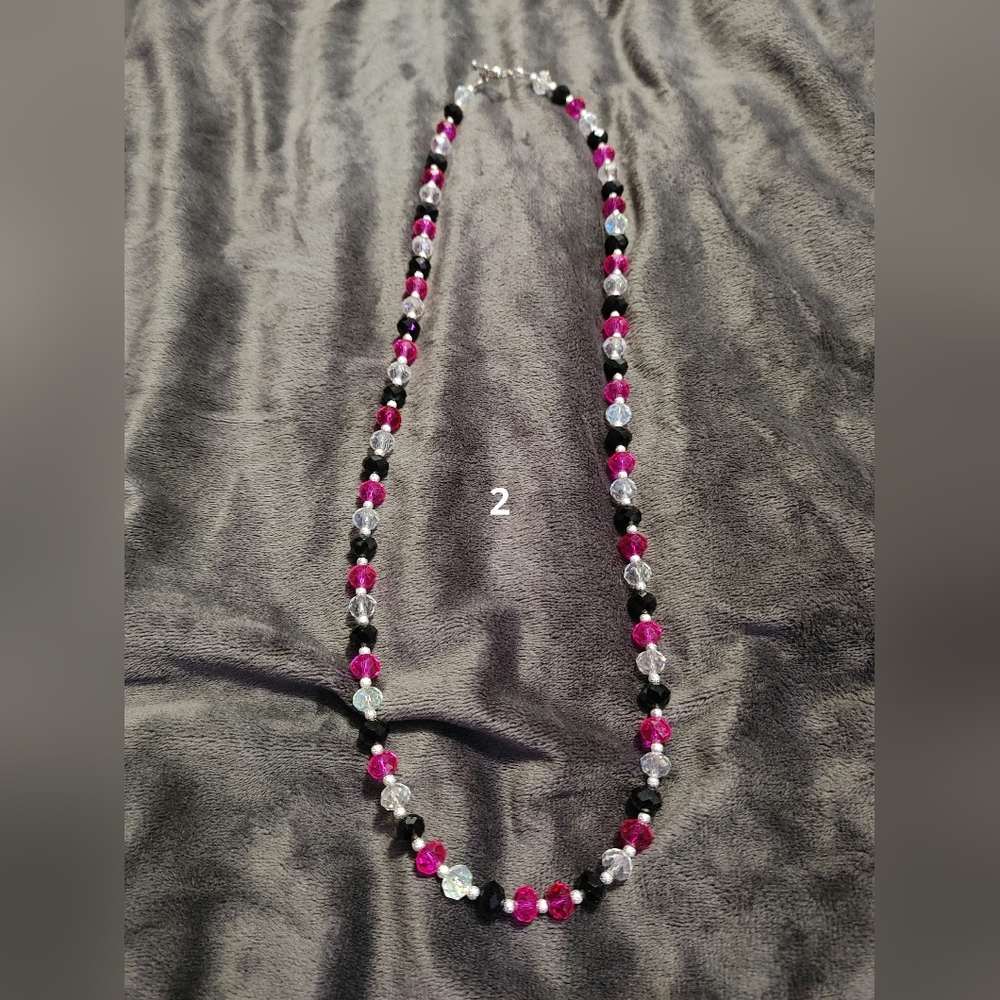 Elegant Beaded Necklace - Pink, Black, and Silver